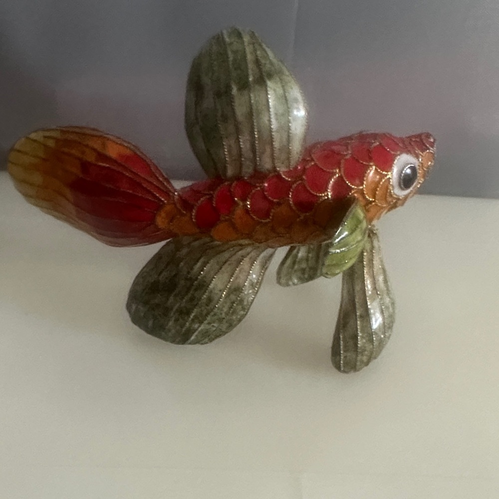 Vintage CHINESE ENAMEL CLOISONNÉ KOI GOLD FISH Ombré - Picture 3 of 4